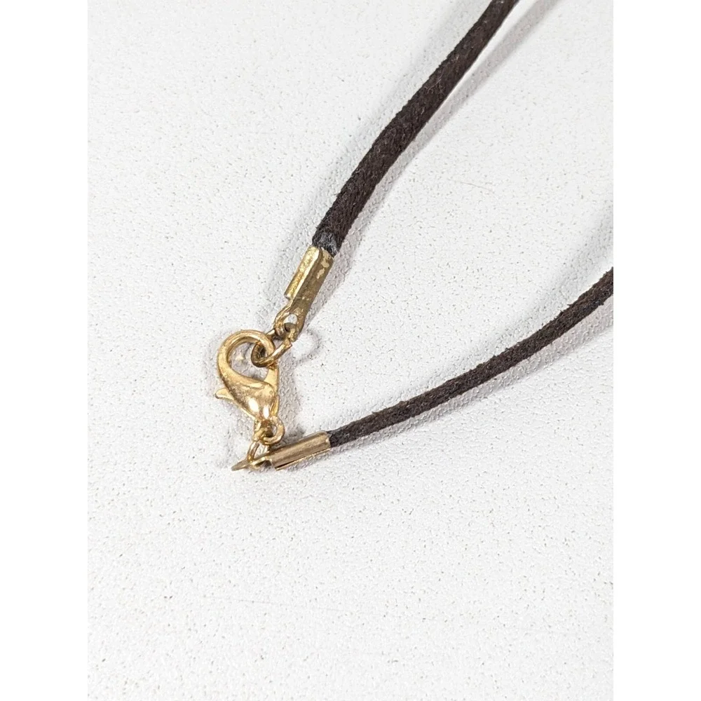 Beachy Tribal Boho Bronze Tone Spiral Square‎ Pendant Cord Necklace 20 inch